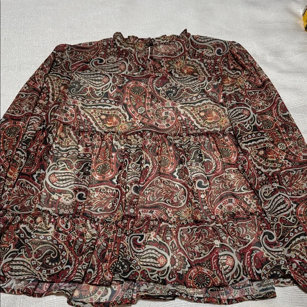 Greige Multicolor Paisley Blouse - Picture 10 of 15